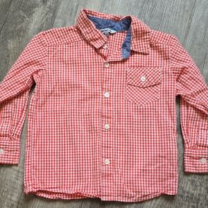 Bienzoe Boy's Cotton Plaid Button Down Long Sleeve Shirt - Orange/White - 3/4